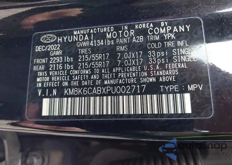 2023 Hyundai Kona Sel z USA, uszkodzony, nr VIN KM8K6CABXPU002717